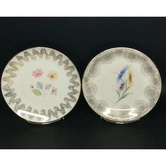 Winterling Bavaria Luncheon Dessert Plates 2 Mid Century Floral Gold Porcelain - Picture 1 of 9